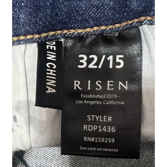 Risen Women Jeans RAW EDGE WAIST W FRAYED HEM FLARE Blue Distressed 32/15 NWT - Picture 6 of 16